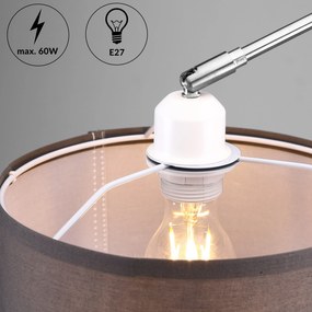 Candeeiro de pé em arco ajustável 150-175 cm Cinzento + Prateado