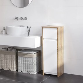 Armário de banheiro baixo Armário de madeira com gaveta e armário com 2 prateleiras para sala Quarto Cozinha 32,6x30x90 cm Cor natural e branco