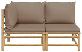 2 pcs conj. lounge jardim bambu almofadões cinzento-acastanhado