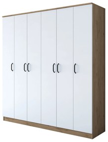 Roupeiro "Odin" - 6 Portas - 180x190.8x47.3cm, Nogueira e Branco