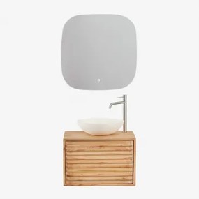 Conjunto De Móvel De Casa De Banho Suspenso 60x45 Cm Em Madeira Deleyna Madeira Natural & Cimento Redondo Branco Ø40 Cm Zavion & Quadrado - Sklum