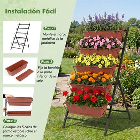 Floreira vertical de 5 níveis 57 x 71 x 115 cm com estrutura metálica, tabuleiros removíveis e orifícios de drenagem, para interior e exterior, , Cast