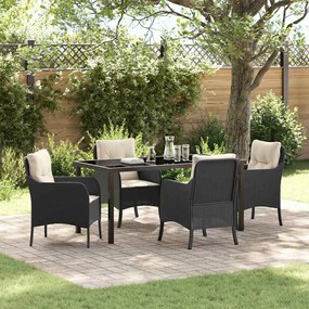 vidaXL Conjunto de Jantar de 5 Peças com Almofadas Rattan Poli Preto