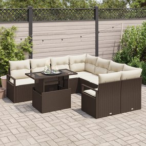 Conjunto de Sofá de Jardim vidaXL de 9 Peças com Almofadas em Rattan C