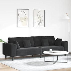 vidaXL Sofá de Veludo com almofada com travesseiro Preto 208 cm Veludo