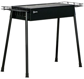 Outsunny Barbecue a Carvão com 2 Grelhas de Aço Inoxidável Portátil com 2 Prateleiras para Temperos com Ganchos 77x30x70 cm Preto