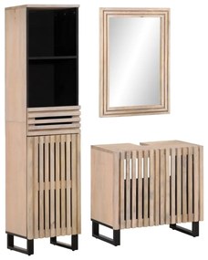 vidaXL 3 pcs conj. móveis p/ casa de banho madeira mangueira maciça
