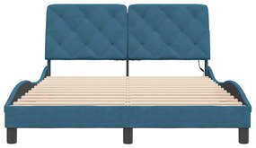 Estrutura de cama c/ luzes LED 140x190 cm veludo azul