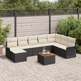 Conjunto de Sofá Jardim vidaXL 9 Peças com Almofadas Preto Rattan Poli