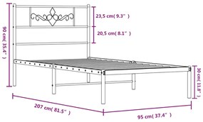 Estrutura de cama com cabeceira 90x200 cm metal preto