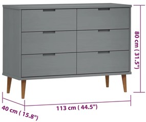 Cómoda Eva em Pinho Maciço - Cinzento - Design Moderno