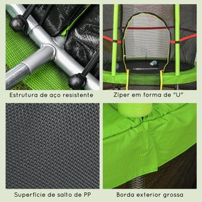 HOMCOM Trampolim Infantil Ø107 cm Trampolim para Crianças de 3-6 Anos com Rede de Segurança Carga 45 kg para Interior Ø140x160 cm Verde