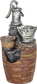 Outsunny Fonte em cascata 4 níveis rústica para jardim com iluminação LED, vaso para plantas e bomba ajustável 34 x 31 x 76 cm | Aosom Portugal