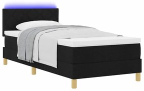 Cama Box com Colchão &amp; LED Preta 90x200 cm Tecido