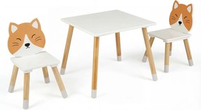 Conjunto de mesa e 2 cadeiras infantis de madeira multiusos para trabalhos manuais, leitura, aprendizagem e refeições Branco + Natural