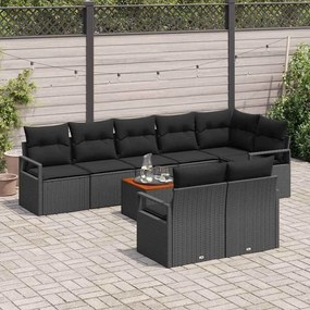 Conjunto de Sofá de Jardim de 9 Peças com Almofadas Pretas em Poli Rat
