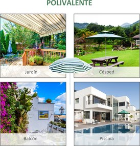 Chapéu de Sol de Praia Ø180cm com Teto Inclinável e Mastro de Metal Proteção Solar para Jardim Terraço Exterior Listras Verdes e Branco