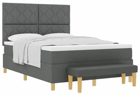 Cama Box Spring com Colchão e Banco Cinza Escuro 140x200 cm Tecido