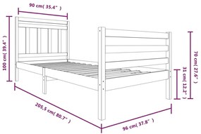 Estrutura cama de solteiro 90x200 cm madeira maciça preto