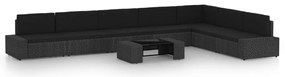 8 pcs conjunto lounge de jardim c/ almofadões vime PE preto