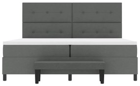 Cama Box Spring com Colchão e Banco Cinza Escuro 200x200 cm Tecido