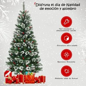 Árvore de Natal 1,8 m com neve e sem iluminação, fácil de montar, 100% PVC, perfeita como decoração Verde