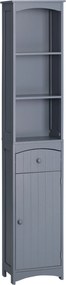 HOMCOM Coluna Casa de Banho com 1 Gaveta Armário e 3 Prateleiras Abertas Armário Alto para Casa de Banho 34x24x170 cm Cinzento | Aosom Portugal