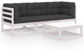 vidaXL 4 pcs conjunto lounge de jardim com almofadões pinho maciço