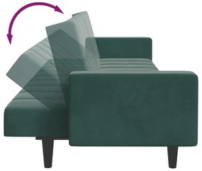 Sofá-cama 2 lugares c/ apoio de pés veludo verde-escuro