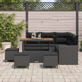 Conjunto de Sofá de Jardim de 9 Peças da com Almofadas Pretas em Polyr