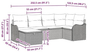 Conjunto de Sofás de Jardim com Almofadas Cinza Vime Poliéster