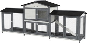 PawHut Casa para pequenos animais com recinto exterior, com rampa, telhado asfáltico, madeira de abeto, cinza | Aosom Portugal