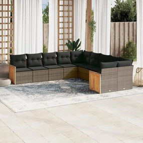 vidaXL 10 pcs conjunto sofás de jardim c/ almofadões vime PE cinzento