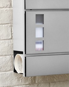 Caixa de correio de parede 37 x 10,5 x 37 cm com compartimento para jornais, prateada