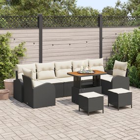 Conjunto de Sofá de Jardim de 10 Peças com Almofadas Preto Rattan Poliéster Acácia