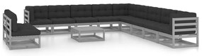 12pcs conjunto lounge de jardim + almofadões pinho maciço cinza