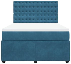 Cama boxspring com colchão 140x190 cm veludo azul