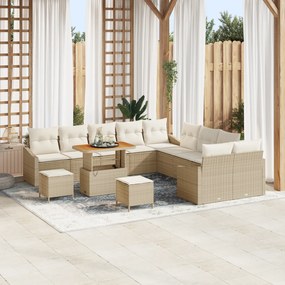 Conjunto de Sofá para Jardim vidaXL com Almofadas Bege Rattan Poliéste