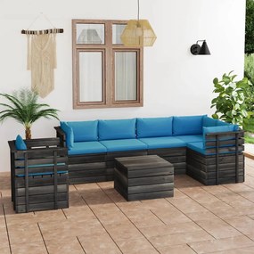 7 pcs conjunto lounge de paletes com almofadões pinho maciço