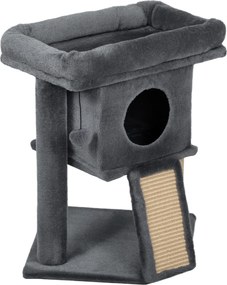 Arranhador para Gatos Pequenos 57 cm com Rampa para Arranhar Caverna Cama e Bola Suspensa 40x40x57 cm Cinzento Escuro