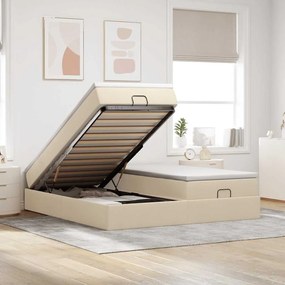 vidaXL Estrutura de cama otomana com colchões tecido creme 200x200cm
