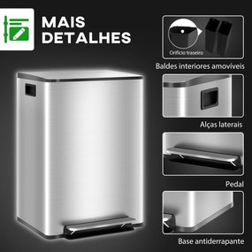 HOMCOM Balde de Lixo de Cozinha com 2 Compartimentos 2x30L Cubo de Lix