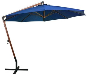 Guarda-sol de jardim suspenso com poste abeto maciço azul-ciano