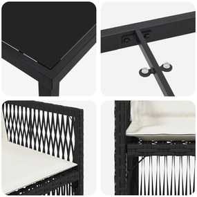 Conjunto de Jantar de 9 Peças vidaXL com Almofadas Rattan Preto