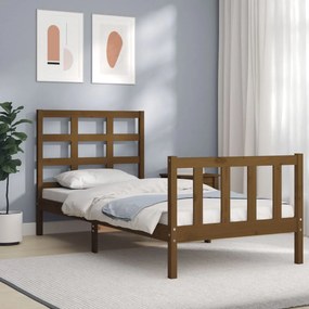 Estrutura cama cabeceira 100x200cm madeira maciça castanho-mel