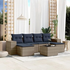 vidaXL 7 pcs conjunto sofás p/ jardim c/ almofadões vime PE cinzento