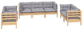 7pcs conjunto lounge de jardim c/ almofadões cinza pinho maciço