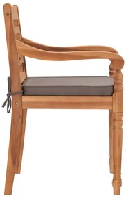 3pcs conj.jantar p/jardim c/almofadões cinza-escuro teca maciça