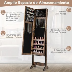 Armário para joias com espelho de corpo inteiro  35 x 30 x 144 cm e 3 ângulos ajustáveis Organizador de joias 2 em 1 Natural