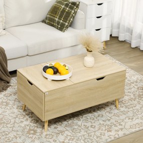 Mesa de Centro Elevável com Gaveta Compartimento Oculto e Pés de Madeira 98x54x48 cm Madeira